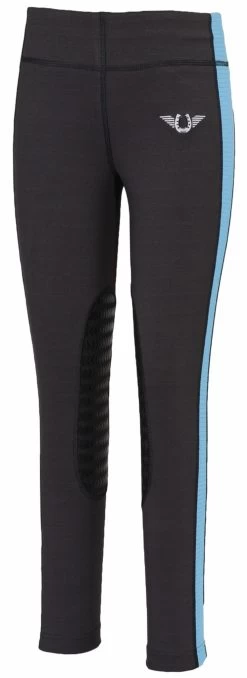TuffRider Children's Ventilated Schooling Tights -Equestrian Discount Store 100427 533 charcoal neon blue front 10155.1493322787