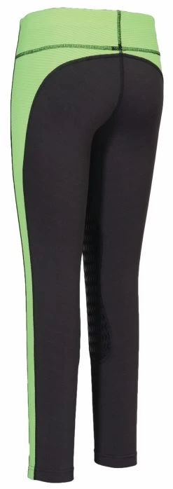 TuffRider Children's Ventilated Schooling Tights -Equestrian Discount Store 100427 533 charcoal neon green back 92283.1493322778