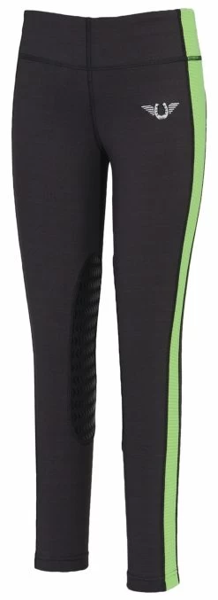 TuffRider Children's Ventilated Schooling Tights -Equestrian Discount Store 100427 533 charcoal neon green front 80184.1493322775