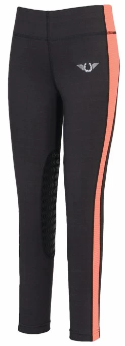 TuffRider Children's Ventilated Schooling Tights -Equestrian Discount Store 100427 533 charcoal neon peach front 77336.1493322757