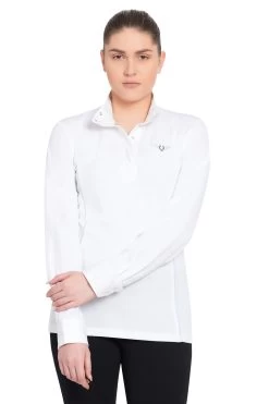 TuffRider Kirby Kwik Dry Long Sleeve Show Shirt -Equestrian Discount Store 100695 107 01 104 white glacierblue gen model main front 1 82524.1622322768