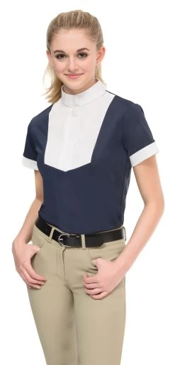 Ovation® Elegance Short Sleeve Show Shirt -Equestrian Discount Store 471153 Elegance Front Navy HR 62795.1627658628