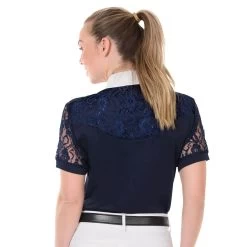 Ovation® Elegance Lace Short Sleeve Show Shirt -Equestrian Discount Store 471198 navy back 56537.1669476115