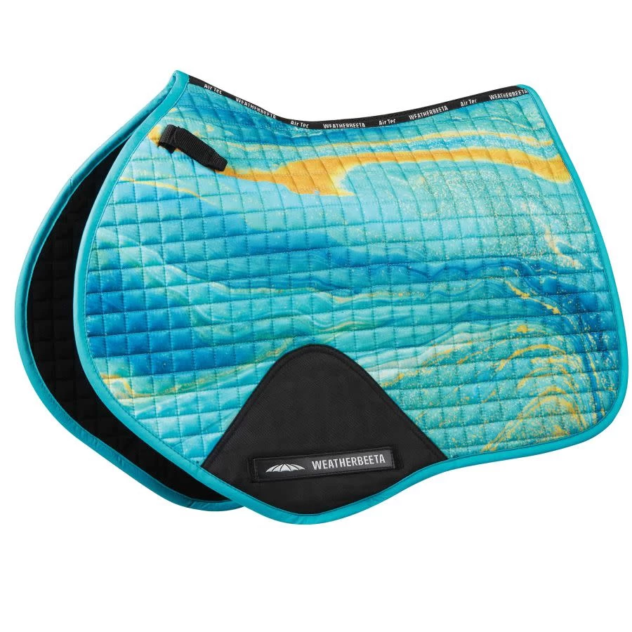 Weatherbeeta Prime Marble Jump Shaped Saddle Pad - Blue/Orange Swirl 1 Weatherbeeta Prime Marble Jump Shaped Saddle Pad - Blue/Orange Swirl