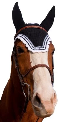 Equine Couture Fly Bonnet With Silver Lurex & Contrast Color -Equestrian Discount Store equine couture fly bonnet silver lurex contrast colors black 39592.1580256467