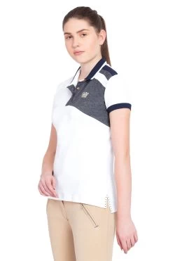 George H Morris Ladies Hunter Polo Shirt -Equestrian Discount Store george h morris ladies hunter polo shirt white angle 31716.1561841094