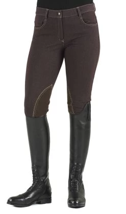 Ovation® SoftFLEX Zip Front Classic Knee Patch Breeches -Equestrian Discount Store ovation riding jeans brown 11199.1634508453