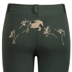 TuffRider Whimsical Horse Embroidered Pull On Jodhpurs -Equestrian Discount Store tuffrider whimsical jodhpurs duck green detail 82950.1556728410